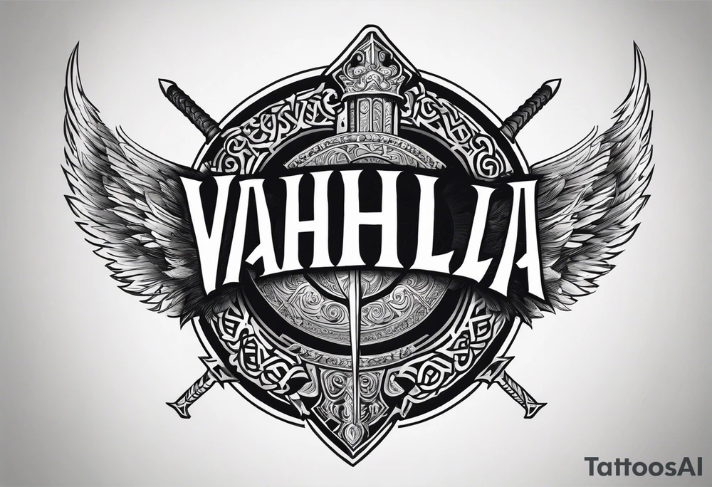 Valhalla round shield fire sword tattoo idea