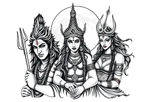 Lord Shiva, Godess Kali, Godess Lilith Together with the moon in the background tattoo idea