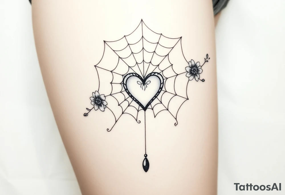 spiderweb with heart and flowers tattoo idea