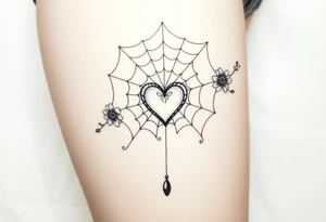 spiderweb with heart and flowers tattoo idea