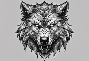 Werewolf face facing forward with a white and black eye very well detailed 
hand tattoo tattoo idea