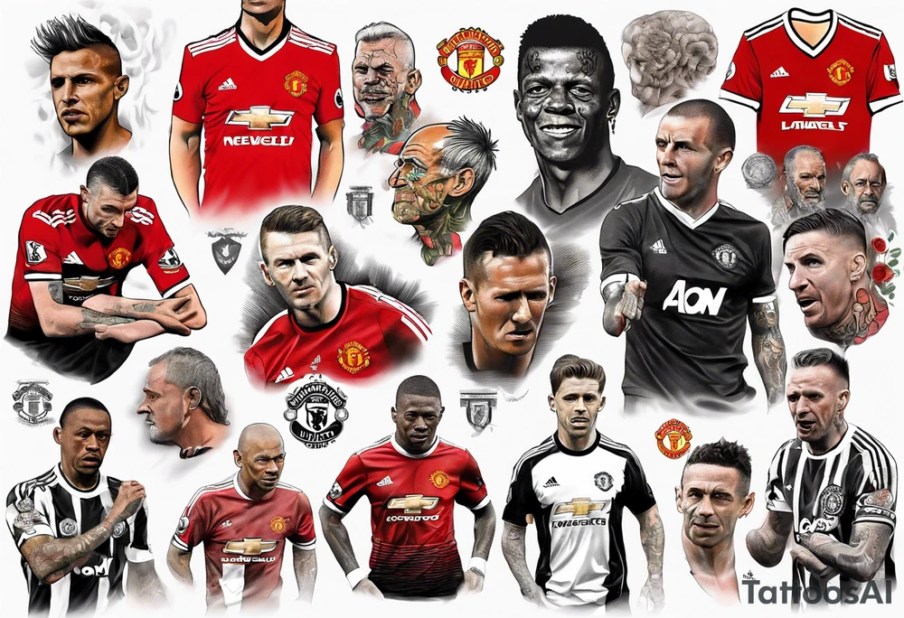 Manchester United legends at a table tattoo idea