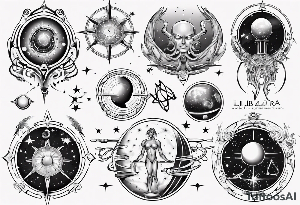 Astronomy, planet, zodiac, libra tattoo idea