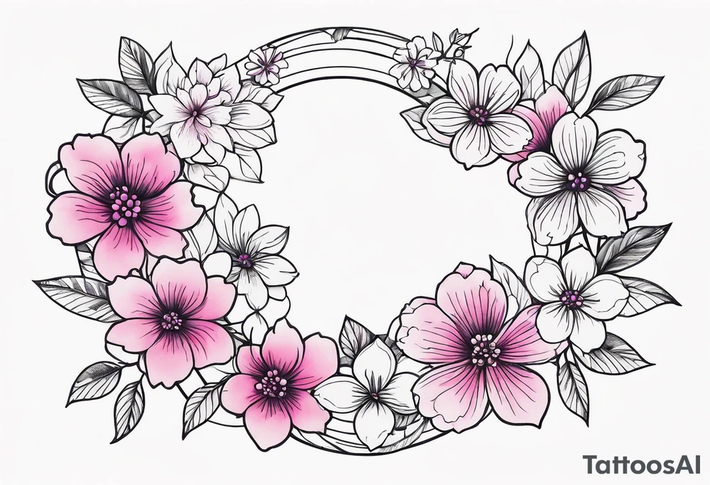 Flower wreath cherry blossoms pinks and purples tattoo idea Flower wreath cherry blossoms pinks and purples tattoo idea