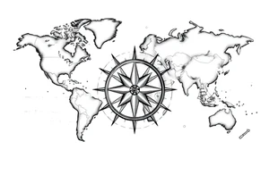 antique compass rose overlaid on weathered world map with sailing ships tattoo idea