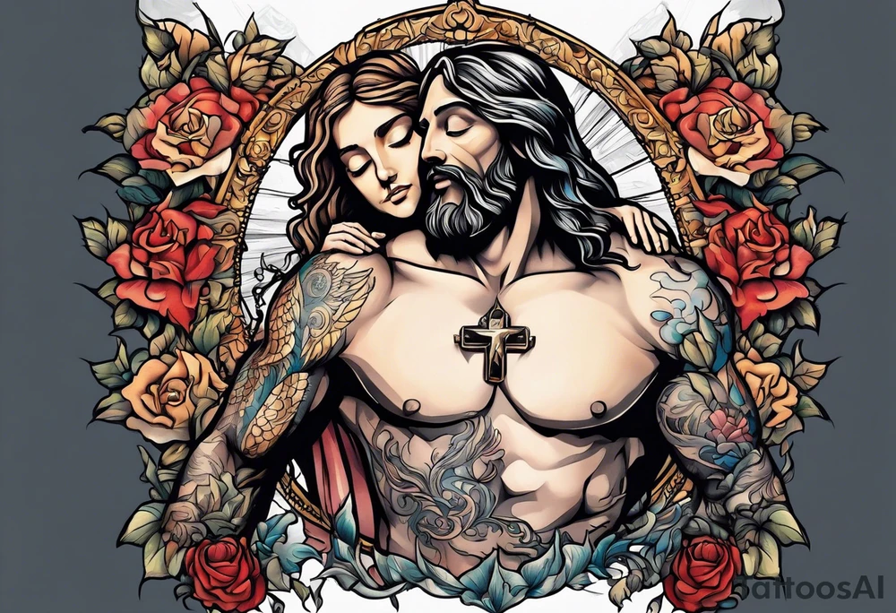 a man being held up by Jesus tattoo idea