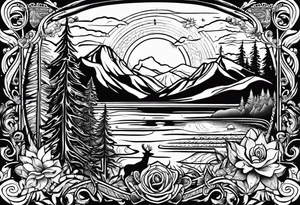 Mexican American inspired Tattoo that incorporates being a father,  love for family and importance of building wealth. Include elements of the Pacific Northwest Forrest on shoulder tattoo idea