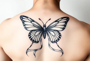 ethereal butterfly with flowing silk ribbons in moonlight tattoo idea