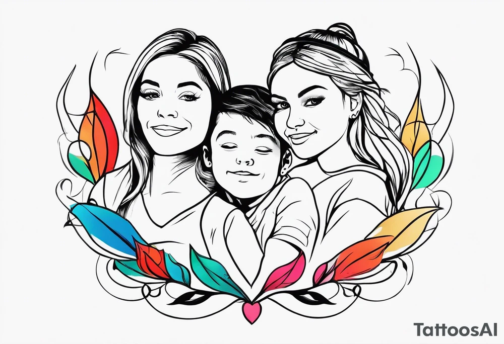 Draw a discrete and simple tatoo which represents my 2 kids whose names are Mila and Liam, with colors and very fine lines tattoo idea