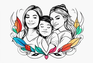 Draw a discrete and simple tatoo which represents my 2 kids whose names are Mila and Liam, with colors and very fine lines tattoo idea