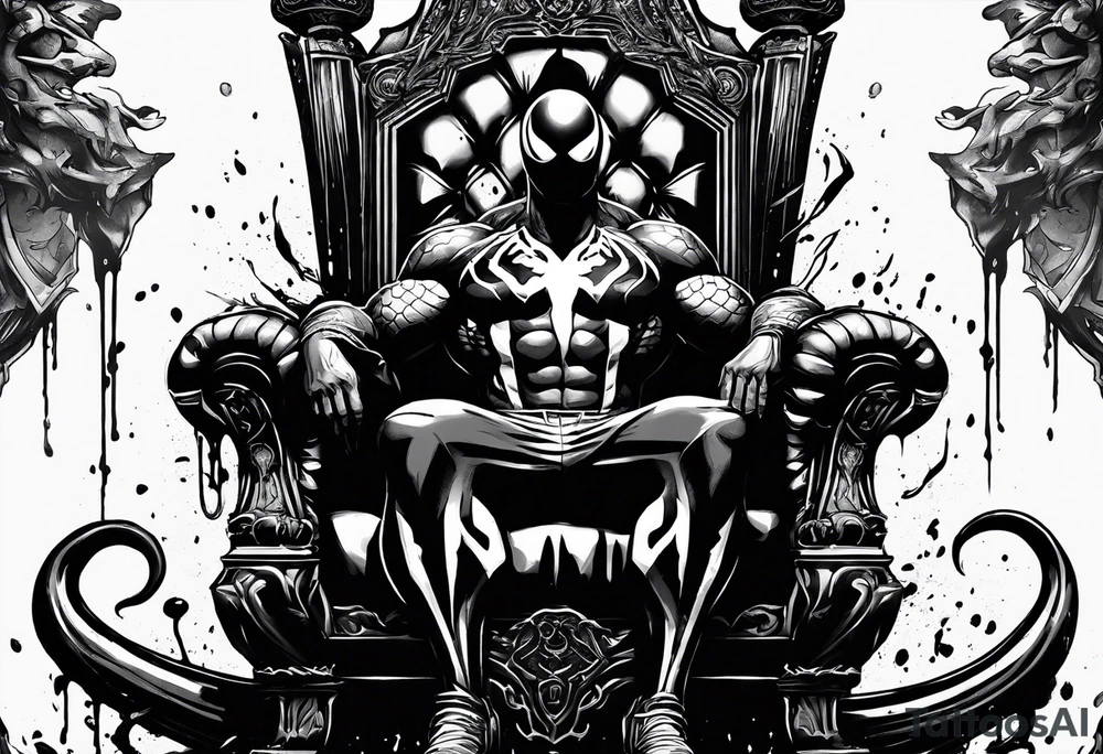 Venom on the throne with paint drip with Kobe’s black mamba symbol on the chest tattoo idea