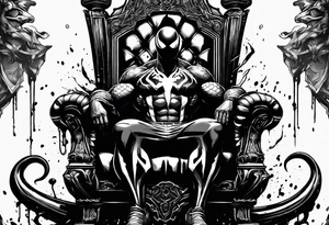 Venom on the throne with paint drip with Kobe’s black mamba symbol on the chest tattoo idea