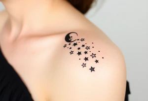 Cascade of stars with moon tattoo idea