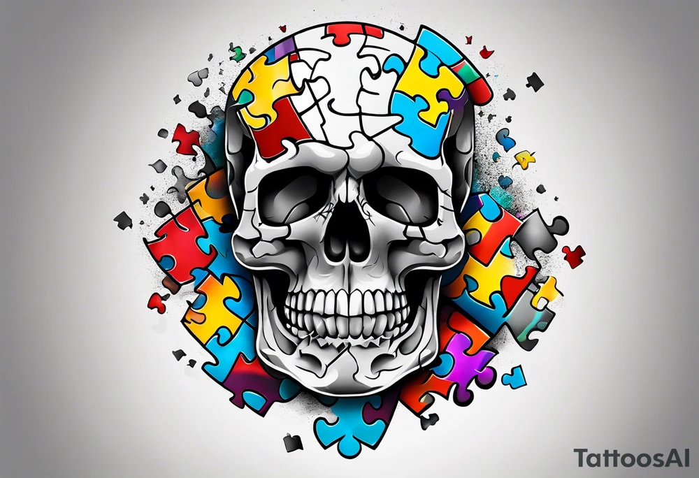 Skull with Autism Awareness Puzzle pieces. tattoo idea