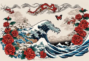 Filler Japanese or Chinese style background for traditional Chinese dragon, Hokusai great wave tattoo and a traditional rose and butterfly tattoo that I already have tattoo idea