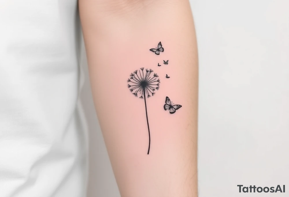 a dandelion and two simple butterflies flying around it tattoo idea