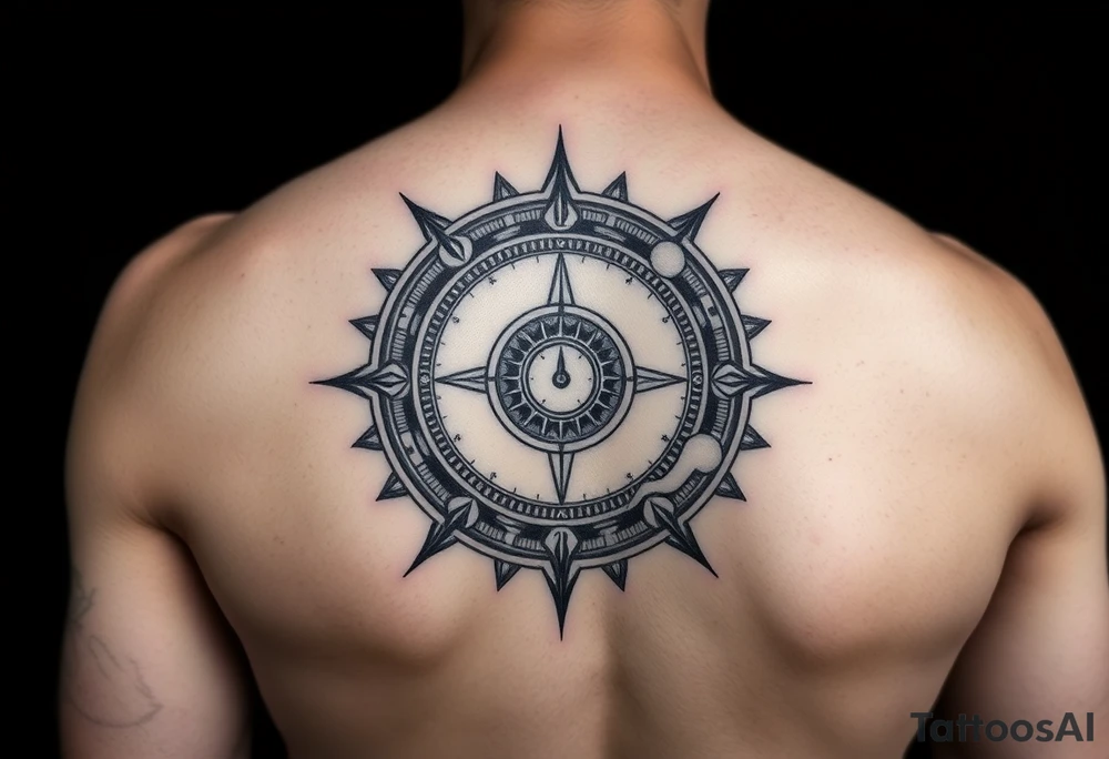 gemoetric back tattoo inspired by space and time tattoo idea