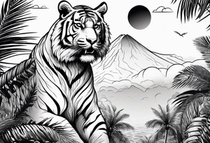 tiger climbing palm tree tattoo idea