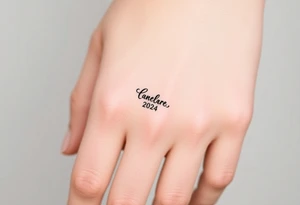 simple and elegant black ring with a delicate engraving of the wedding date or the partners' initials tattoo idea