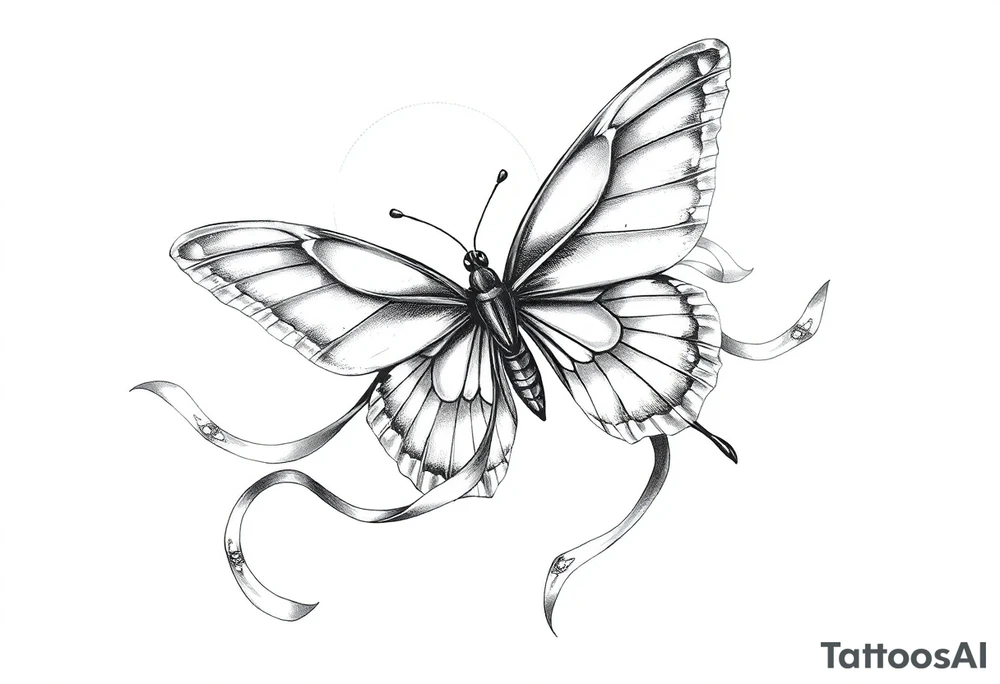 ethereal butterfly with flowing silk ribbons in moonlight tattoo idea
