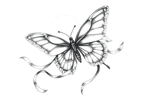 ethereal butterfly with flowing silk ribbons in moonlight tattoo idea