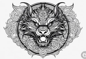 Fierce Chinese dragon black outline with orb tattoo idea
