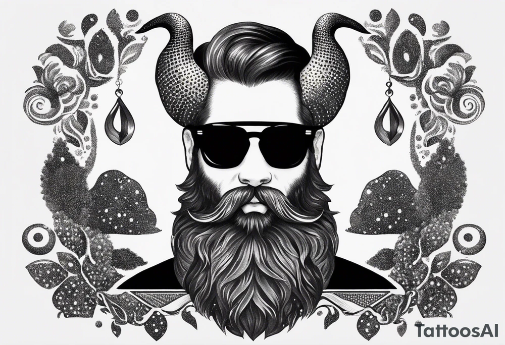 capricorn with beard and sunglasses tattoo idea