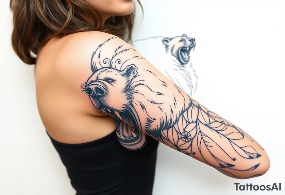 Hyper realistic bear baring its teeth tattoo idea
