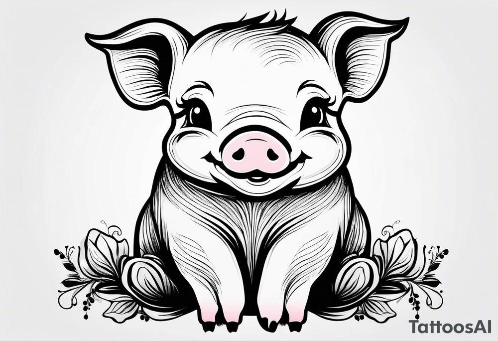 cute pig or piglet.
with text: "friends not food" 

only very thin lines. no shading. black and white only. simple outline tattoo idea