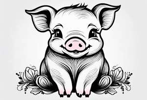 cute pig or piglet.
with text: "friends not food" 

only very thin lines. no shading. black and white only. simple outline tattoo idea