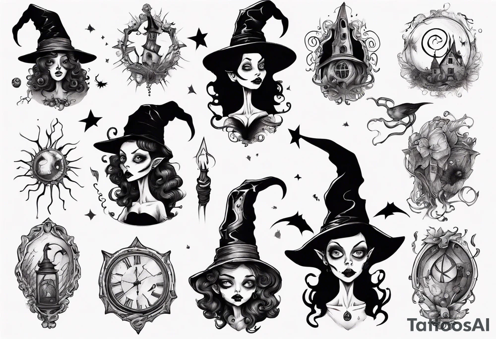 a Tim Burton-style witch tattoo idea