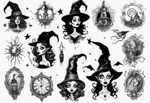 a Tim Burton-style witch tattoo idea