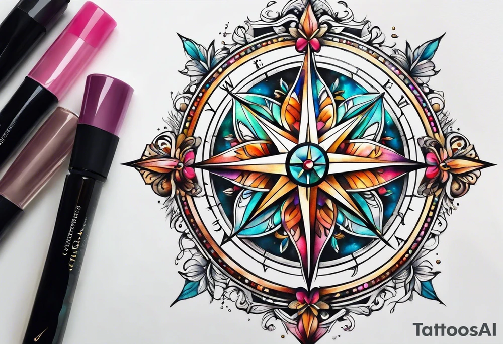 Feminine compass tattoo idea