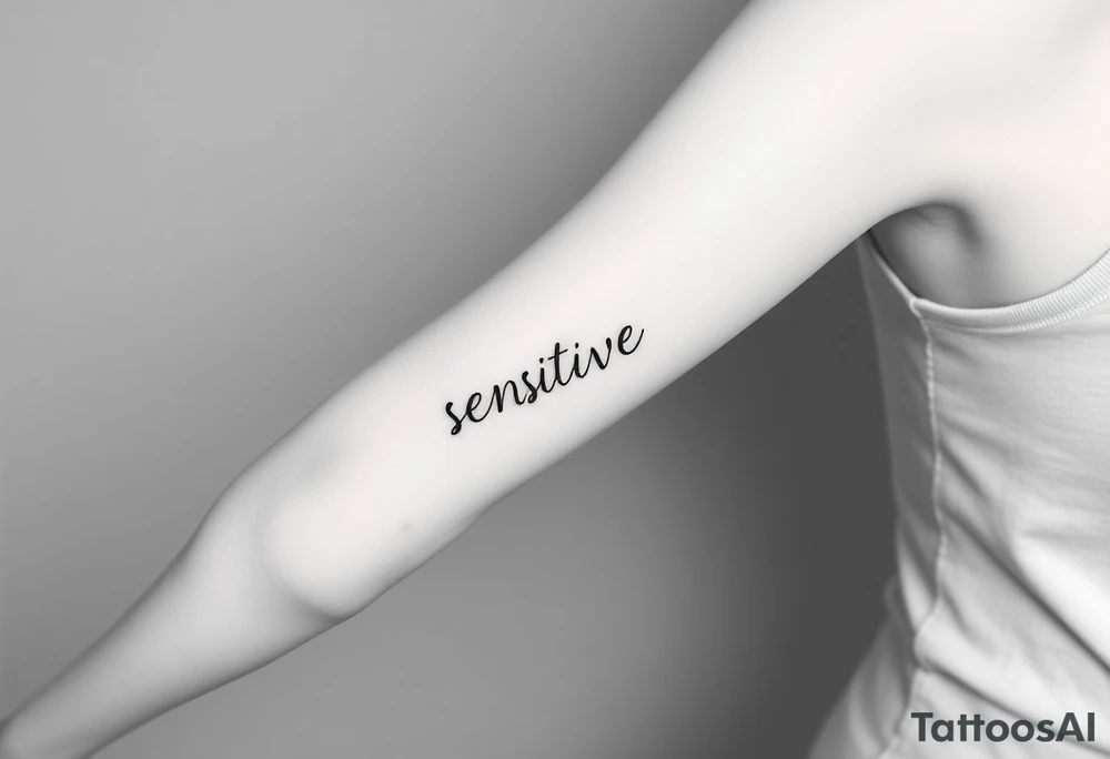 A manicured hand with the middle finger up with the word "sensitive" tattoo idea