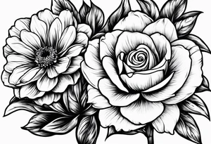 One rose, one daisy, one daffodil, one chrysanthemum, one gladiolus, one lily of the valley tattoo idea