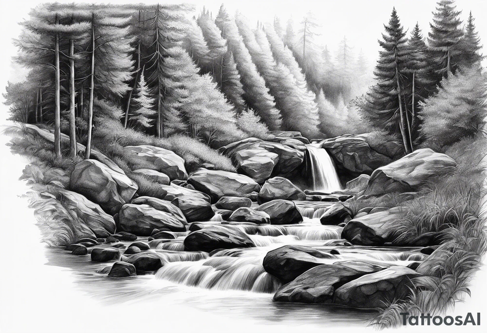 Stream going to waterfall from path tattoo idea