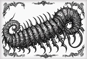 medieval centipede bony exposed bone rotting flesh
 with a fine point and sketch style tattoo idea