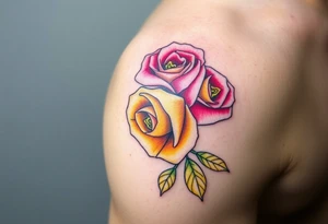 Pink and yellow roses tattoo idea