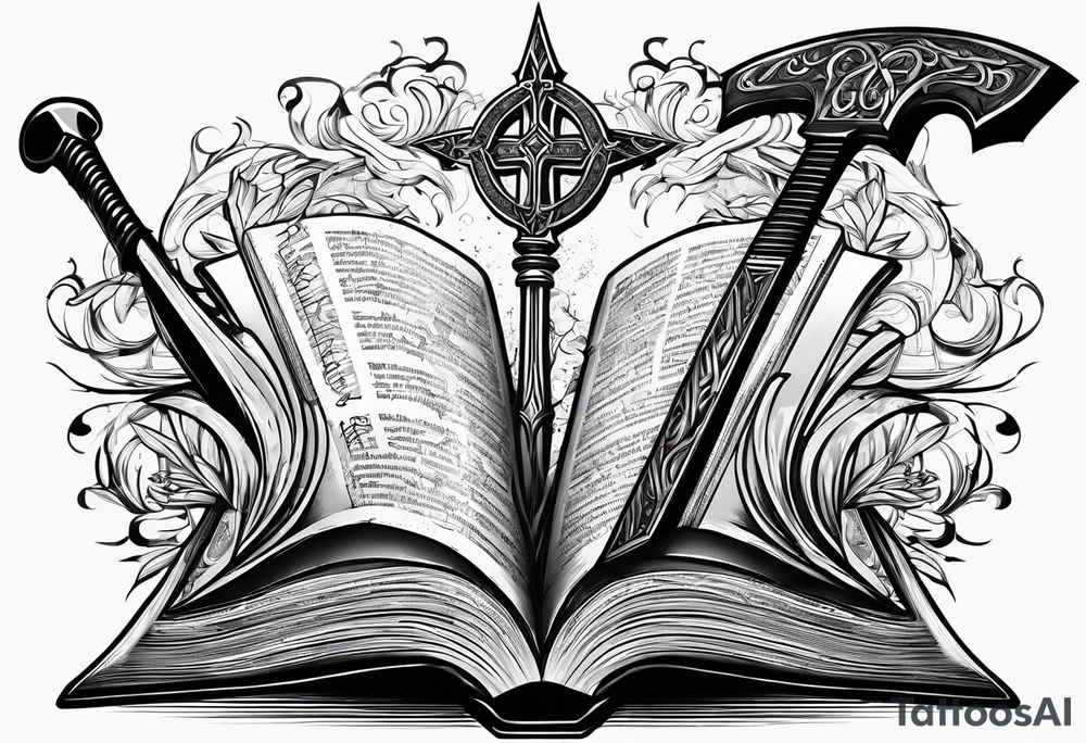 The symbol of Matthias a open Bible and a battle Axe tattoo idea