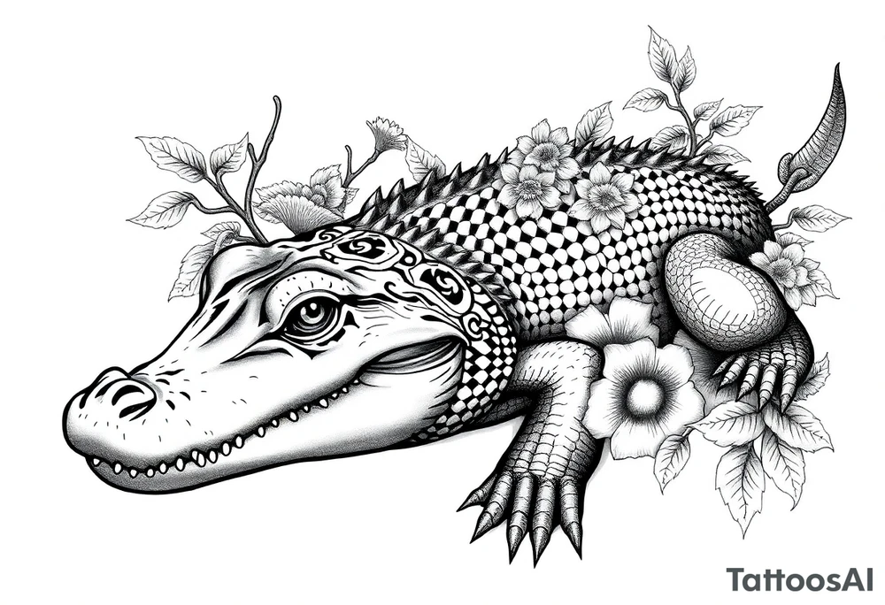 gothic alligator with orange groves tattoo idea