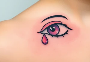 A teardrop falling from a closed eye, with soft pink and lavender tones, symbolizing vulnerability and emotional depth tattoo idea