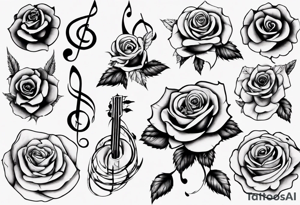 music around rose tattoo idea