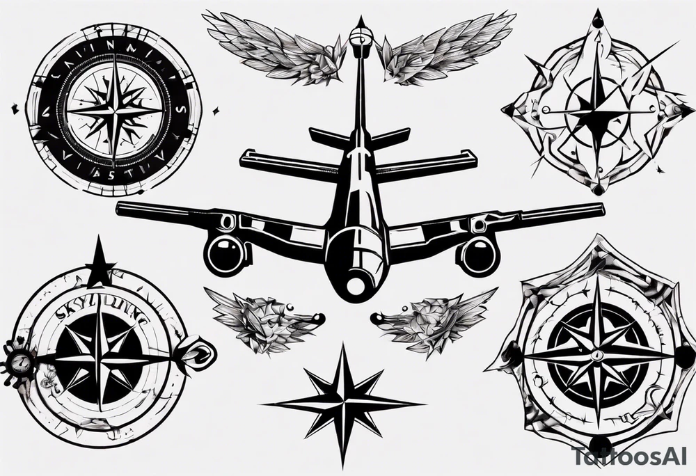 skydiving, shooting guns, compass, adventure tattoo idea