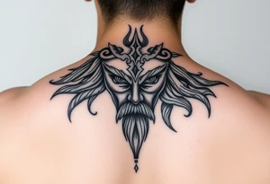 Viking Shield maiden face, black work, intricate lines, realistic, complex tattoo idea