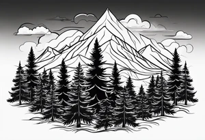 Continuous line pine trees tattoo idea