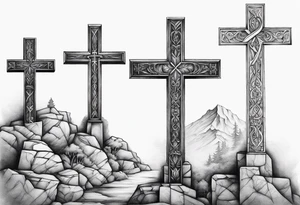 3 crosses with shading and a quote around it tattoo idea