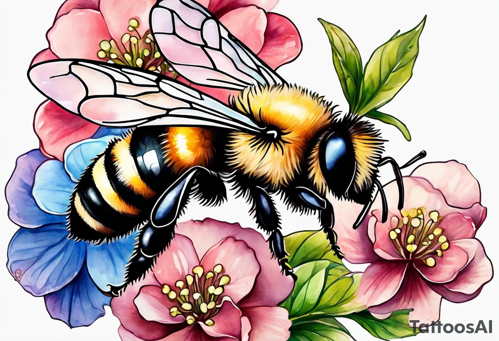 Small tattoo. There’s a hydrangea and a bee but they are not touching. The bee is small and off to the side. tattoo idea