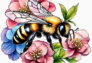 Small tattoo. There’s a hydrangea and a bee but they are not touching. The bee is small and off to the side. tattoo idea
