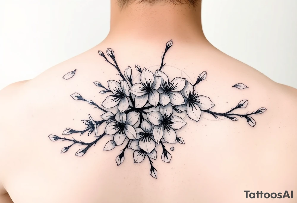 delicate cherry blossoms swirling in spring breeze with petals tattoo idea