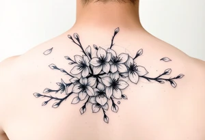 delicate cherry blossoms swirling in spring breeze with petals tattoo idea